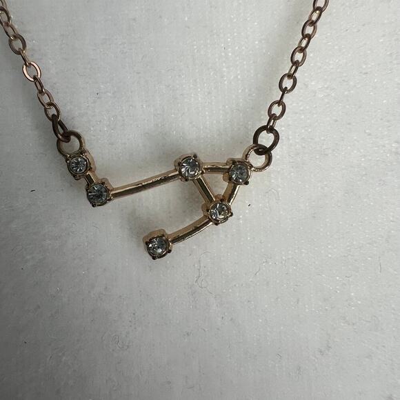 Libra Constellation Zodiac Celestial Rhinestone Studded Gold Tone Chain Necklace - Picture 2 of 3
